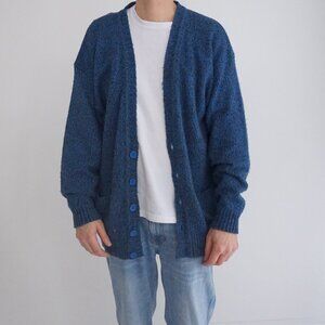 Vintage '90S Grenadier Blue Eclectic Grandpa Button Up Cardigan Knit Sweater L